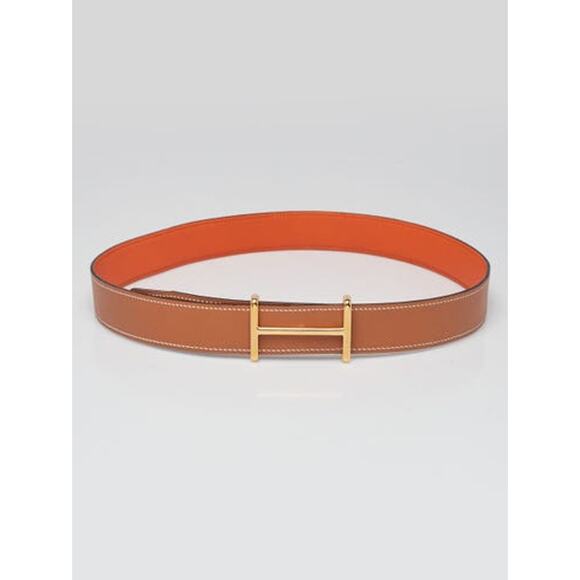 Hermès 32mm Gold Orange Leather Gold Plated Idem Belt 80 sz main image 4
